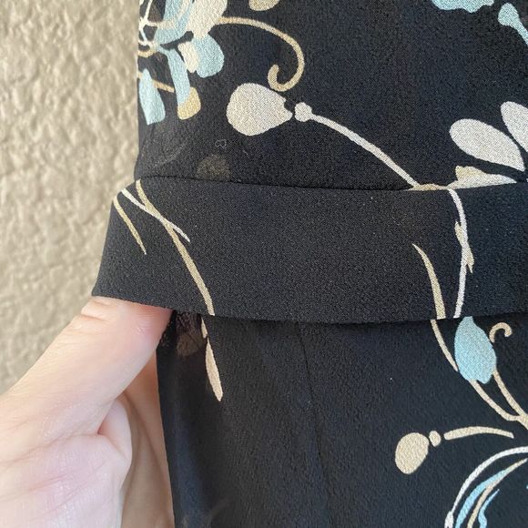 Ann Taylor Loft Dress  Black Floral Silk Midi Sleeveless Surplice NWT size 8 - Picture 7 of 12